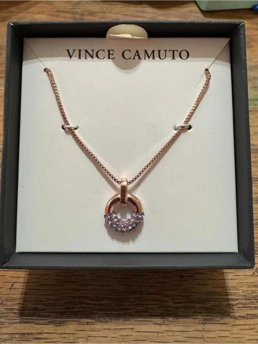 Vince Camuto Rose Gold-Tone Crystal Loop Pendant Necklace